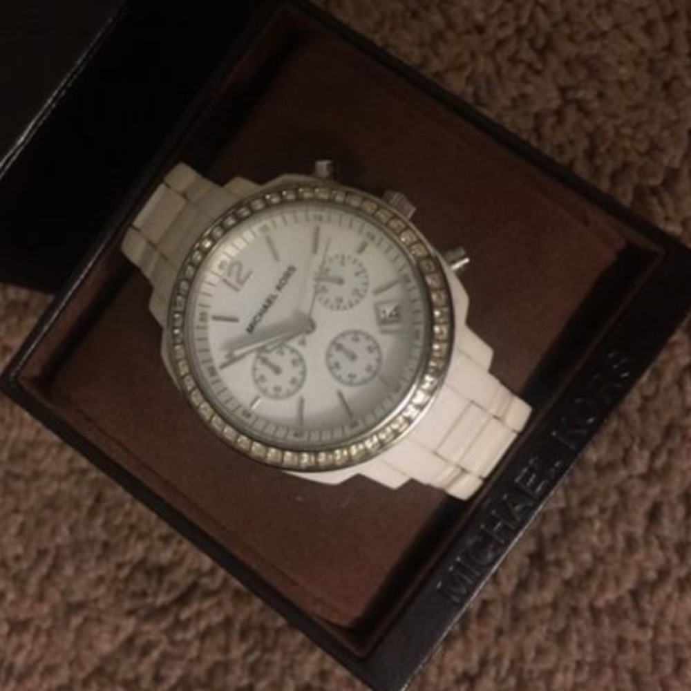 Michael Kors Watch - White, Crystals, Womens